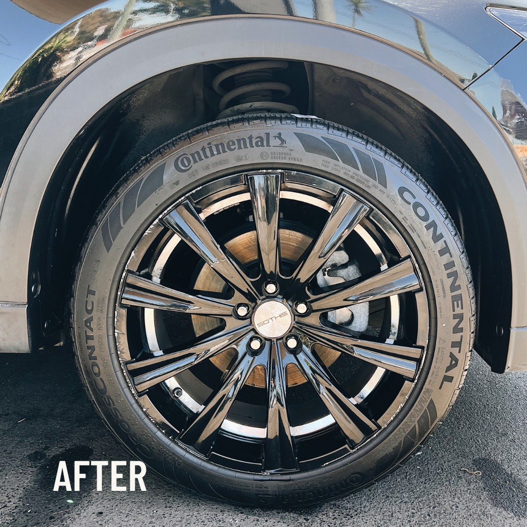 Same wheel after a full Wash My Ride detail — gloss restored